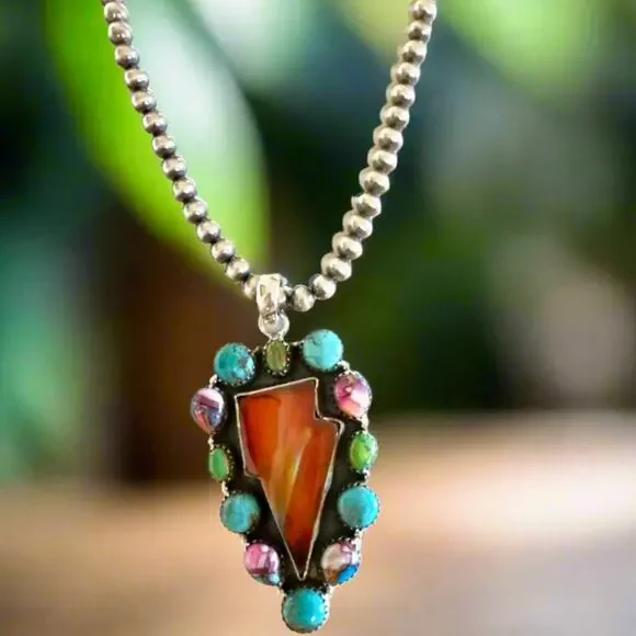 HUGE! Statement Mixed Stone Lightening Bolt Pendant 2.5” Long - Picture 4 of 6